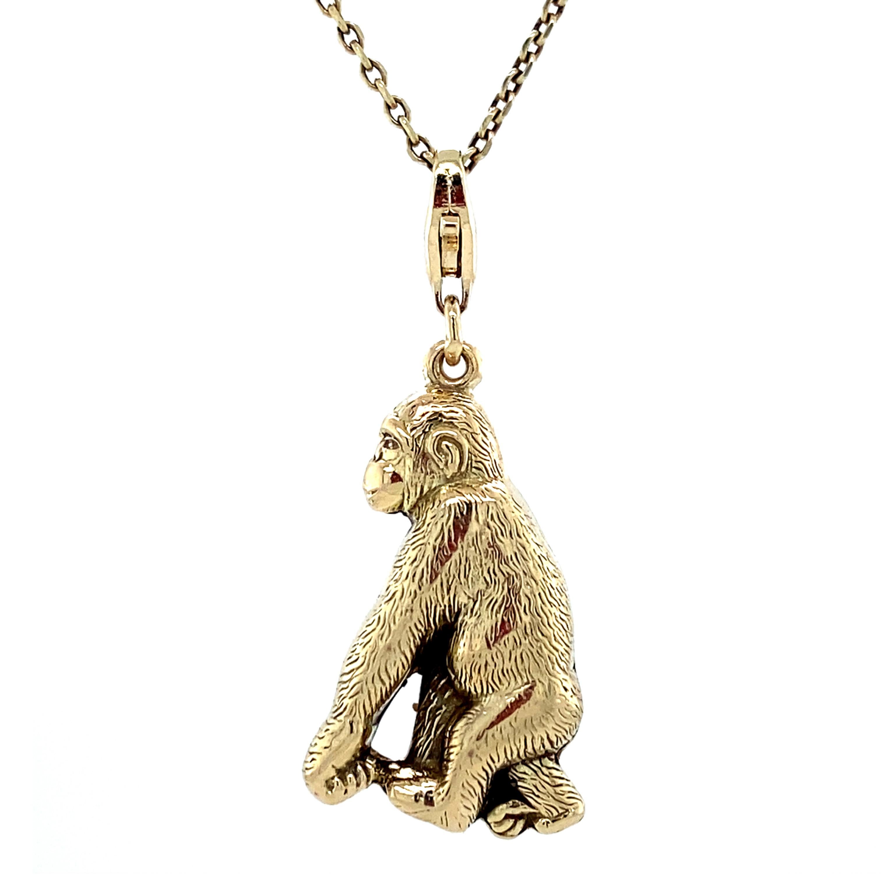 Ciondolo Charm Scimpanzé Scimmia d'epoca, oro giallo 14 carati In condizioni buone in vendita a AMSTERDAM, NL
