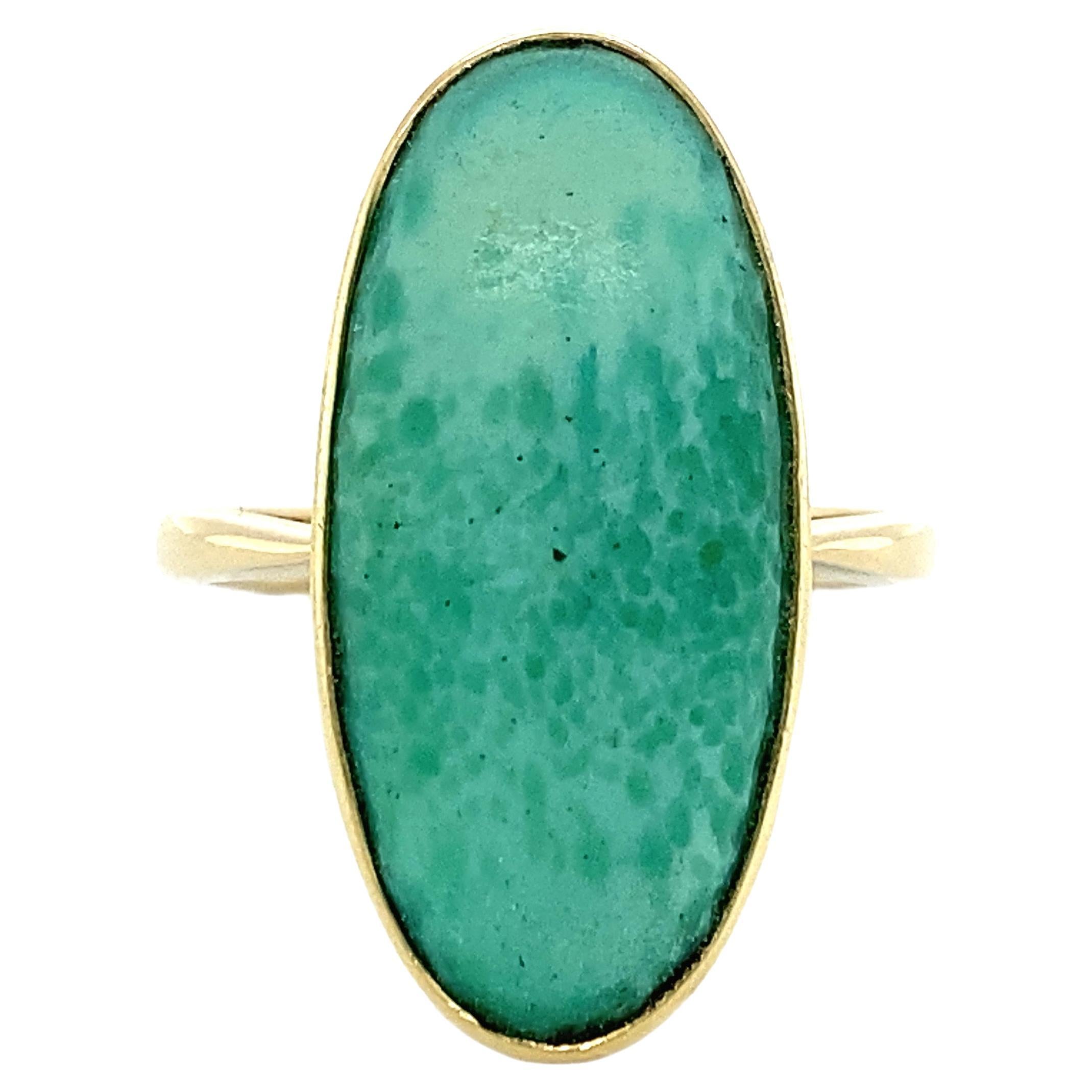 Bague ancienne en or jaune 14K avec cabochon d'amazonite de l'époque des Arts & Crafts en vente