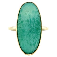 Antique Arts & Crafts Era Amazonite Cabochon Ring, Handmade 14K Yellow Gold