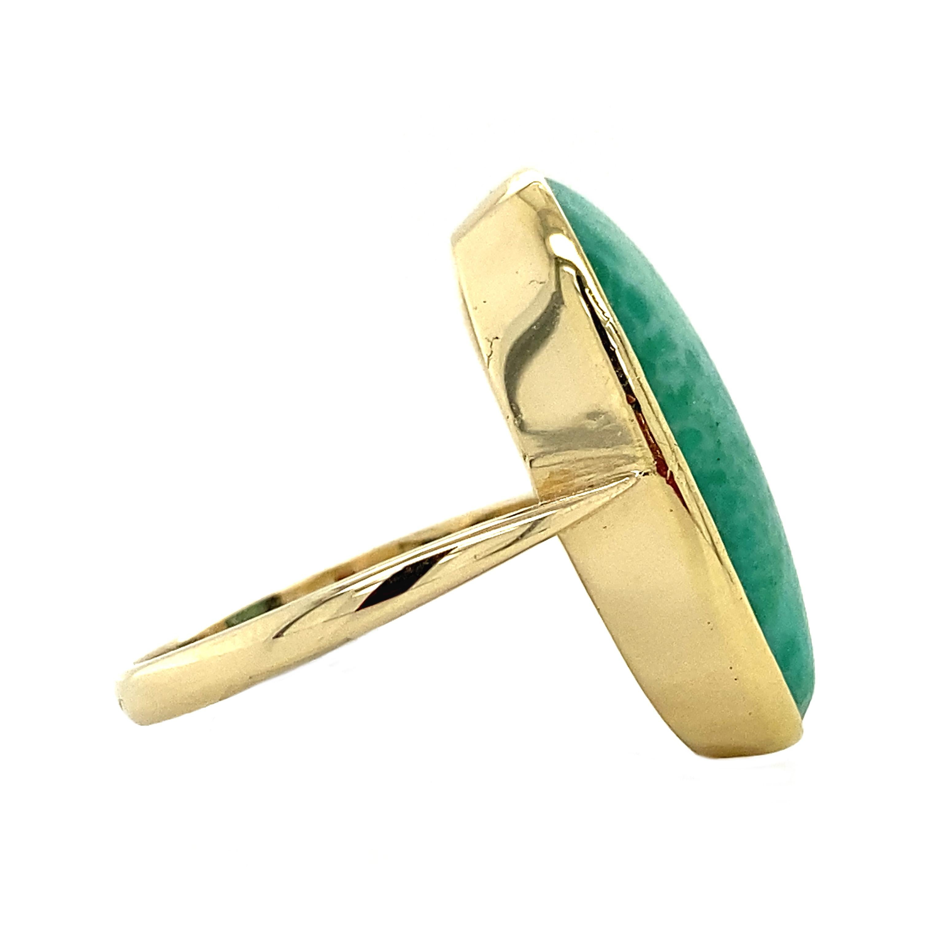 Arts and Crafts Bague ancienne en or jaune 14K avec cabochon d'amazonite de l'époque des Arts & Crafts en vente