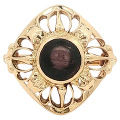 Anello da cocktail retrò vintage con tormalina viola, oro giallo 14K, misura 8