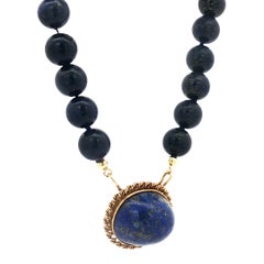 Vintage Lapis Lauli Pendant on Handmade Lapis Lazuli Beaded Necklace 17.5 Inches