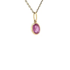 Natural Hot Pink Sapphire Bezel Set Pendant, 18 Karat Gold Stackable