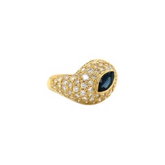 Vintage 1.84 Carat Diamond & Natural Marquise Sapphire Ring, 18K Gold Size 7.75