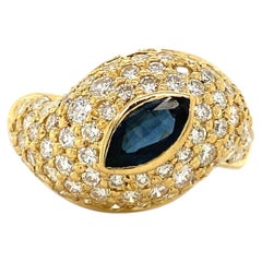 Vintage 1.84 Carat Diamond & Natural Marquise Sapphire Ring, 18K Gold Size 7.75