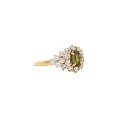 Natural Green Sapphire and Diamond Ring, 18K Yellow Gold Size 7