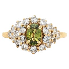 Anillo de zafiro verde natural y diamantes, oro amarillo de 18 quilates, talla 7