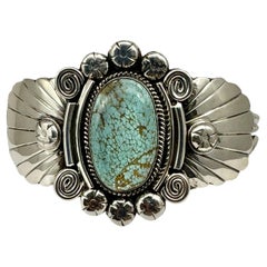 Used Navajo Sterling Silver .925 Number #8 Turquoise Bracelet Signed Gilbert Tom