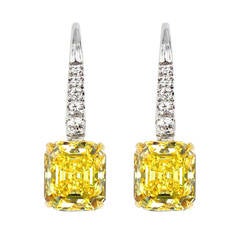 7.98 Carat Fancy Intense Yellow Diamond Gold Platinum Earrings