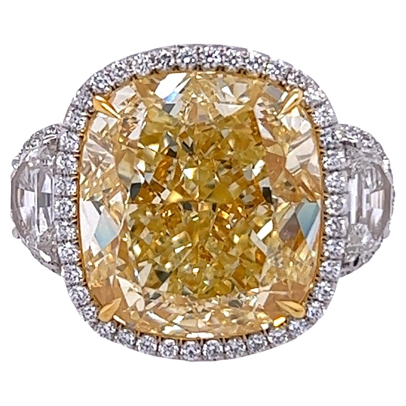 David Rosenberg 16.06 Carat Cushion Cut Fancy Yellow GIA Diamond Engagement Ring For Sale