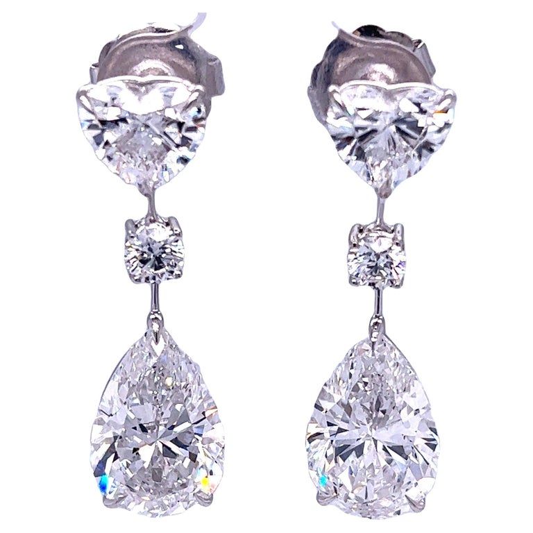 David Rosenberg 16.72 Ct D Flawless GIA Pear Round & Heart Shape Diamond Earring For Sale