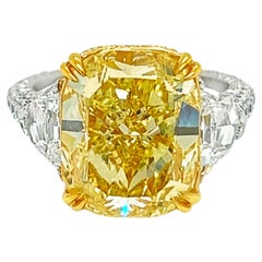 David Rosenberg 8.02 Carat Cushion Fancy Yellow VS1 GIA 3 Stone Engagement Ring