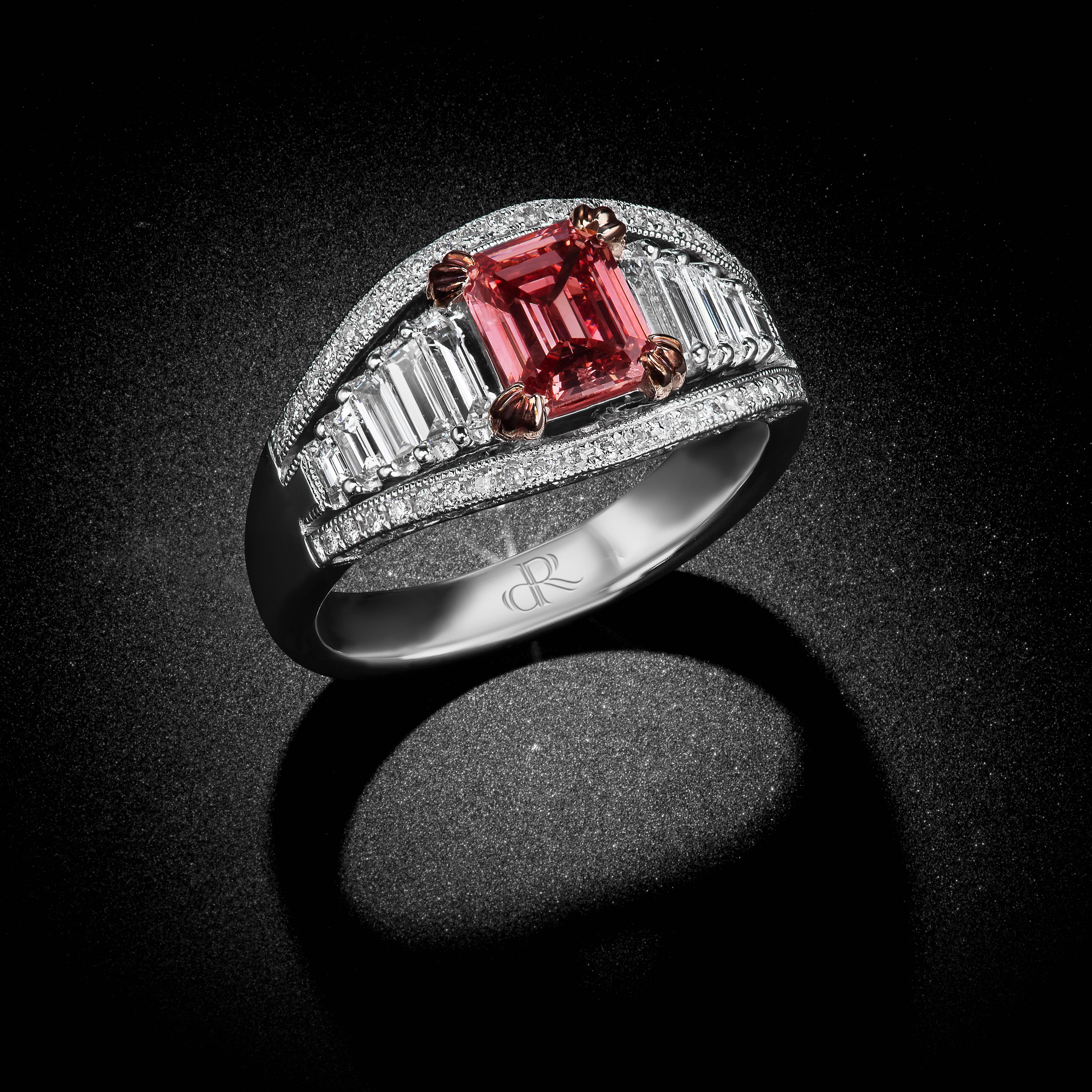 Modern David Rosenberg 1.10 Carat Emerald Cut GIA Fancy Deep Pink Diamond Ring