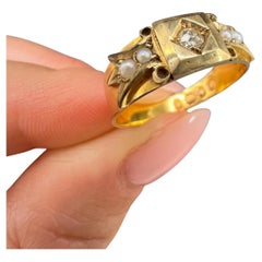 Antique 18ct Gold, Victorian Diamond & Pearl Ring, Hallmarked London 1894
