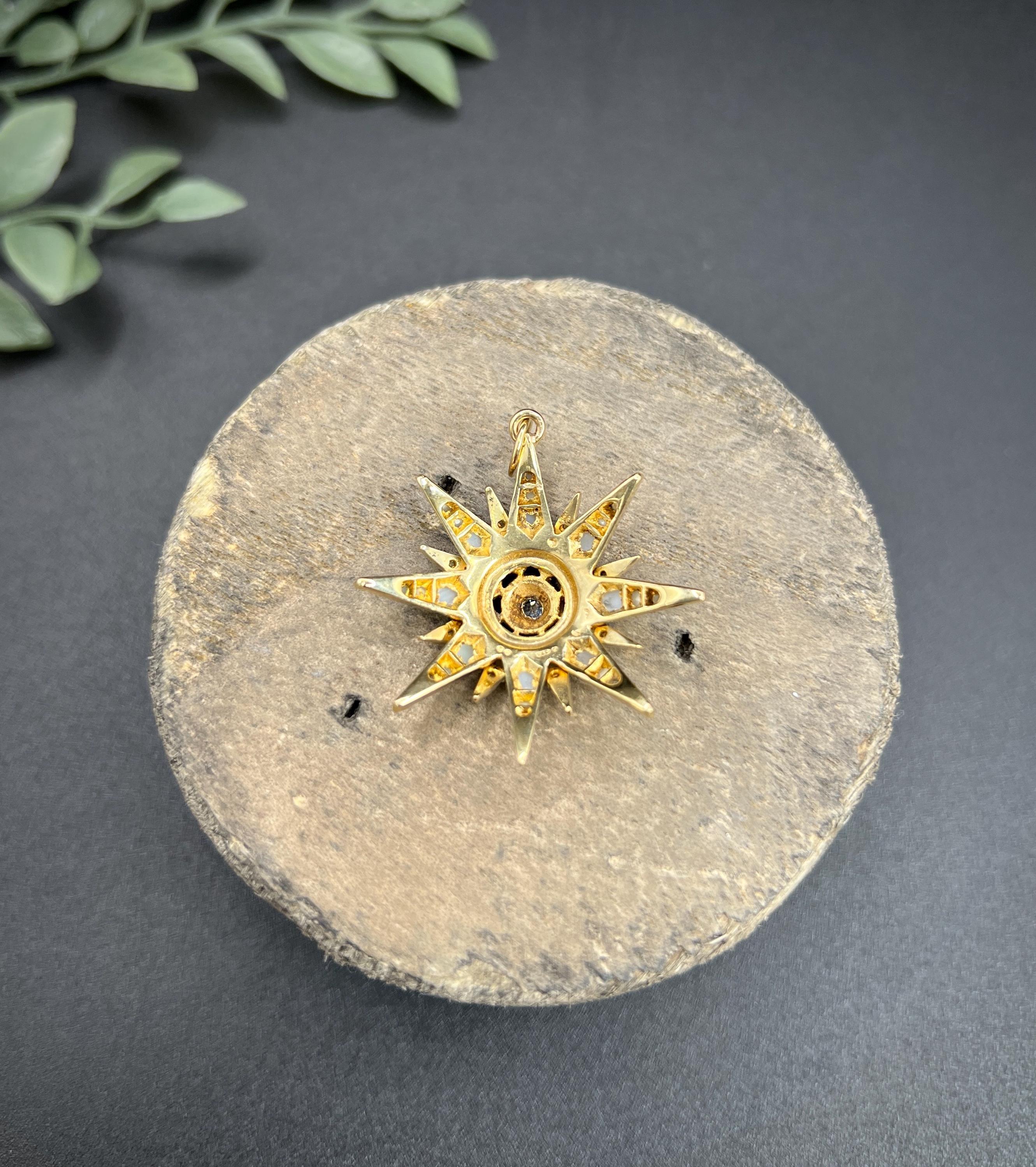 Pendentif étoile en or jaune 9ct avec diamants et perles de rocaille, poinçonné Londres 1974 en vente 2