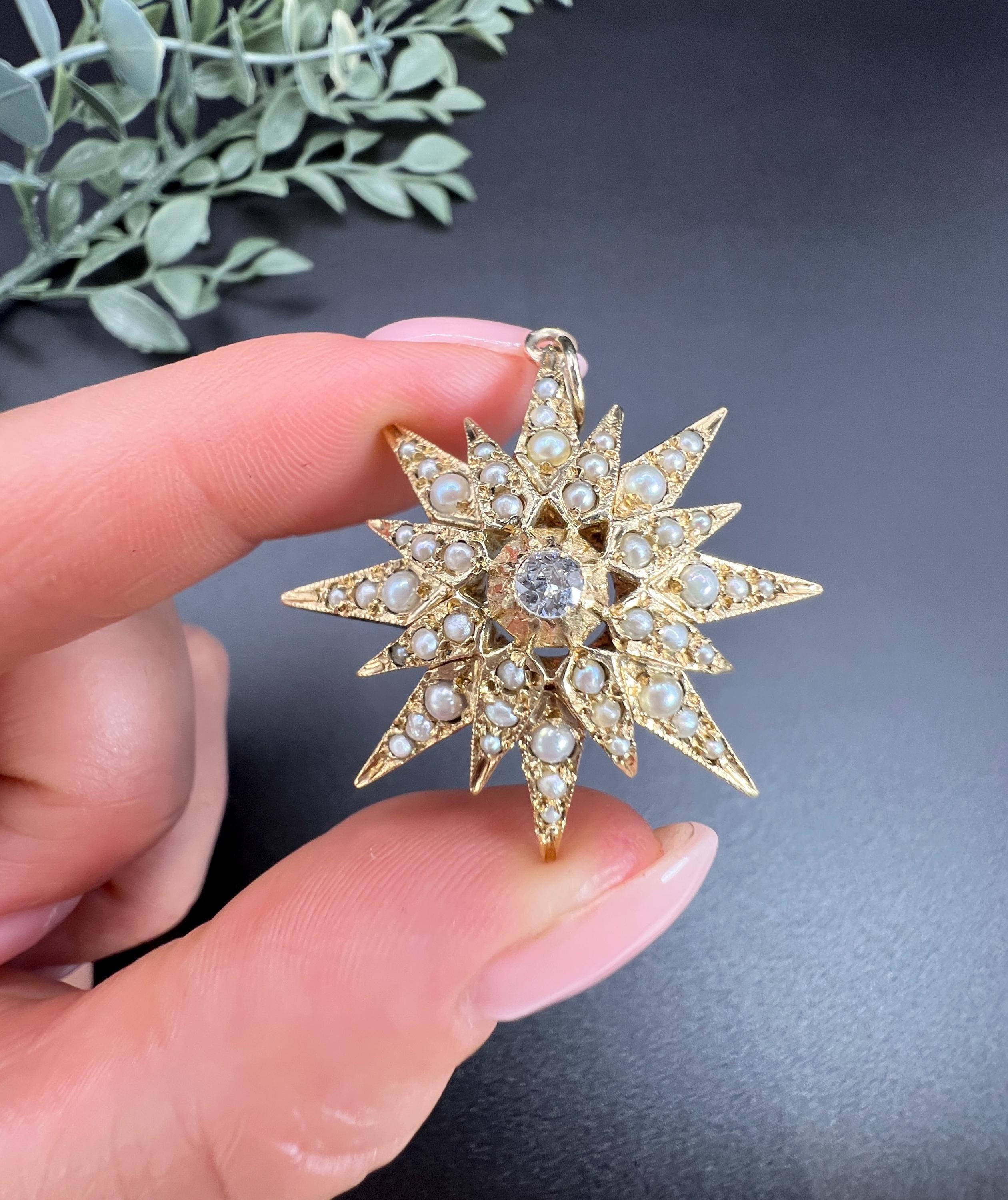 Pendentif étoile en or jaune 9ct avec diamants et perles de rocaille, poinçonné Londres 1974 en vente 6