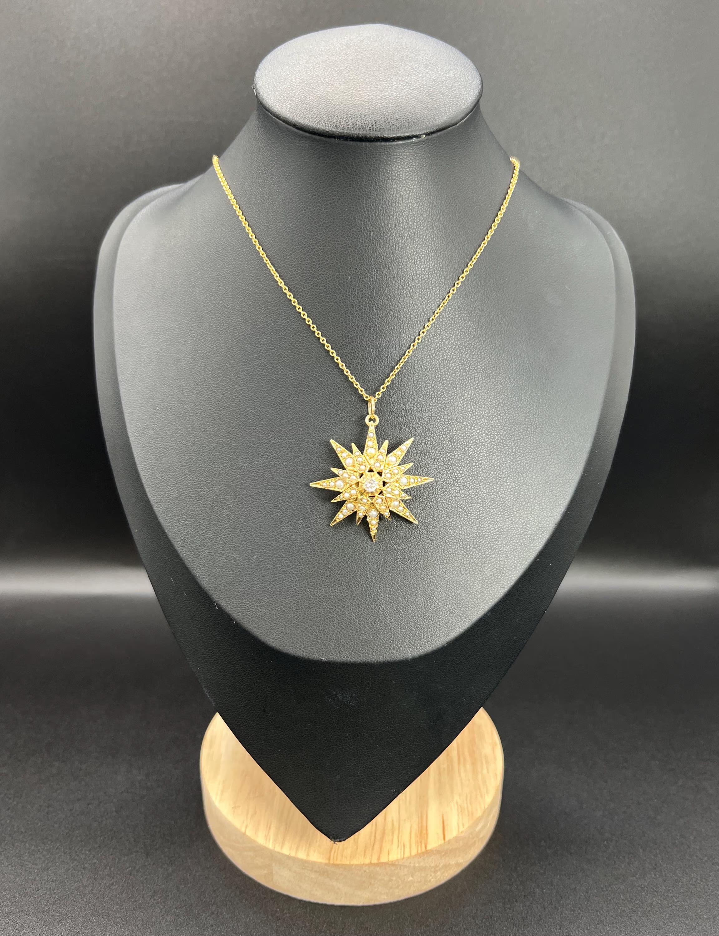 Pendentif étoile en or jaune 9ct avec diamants et perles de rocaille, poinçonné Londres 1974 en vente 4