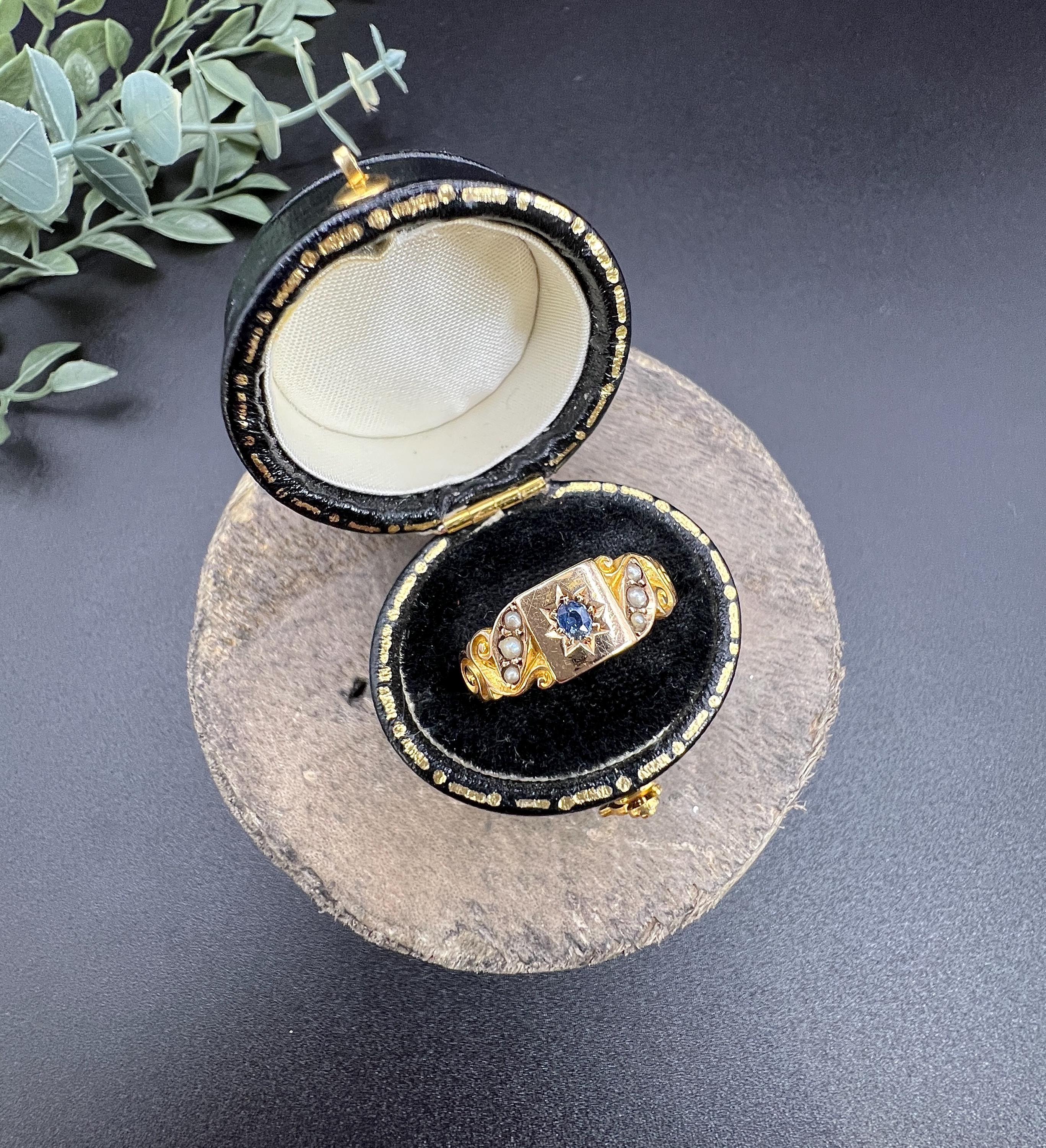 Bague édouardienne en or jaune 15ct, saphir et perle, poinçonnée Birmingham 1900 en vente 3