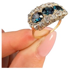 Antiker 18ct Rose Gold, Edwardian Sapphire & Diamond Triple Cluster Ring