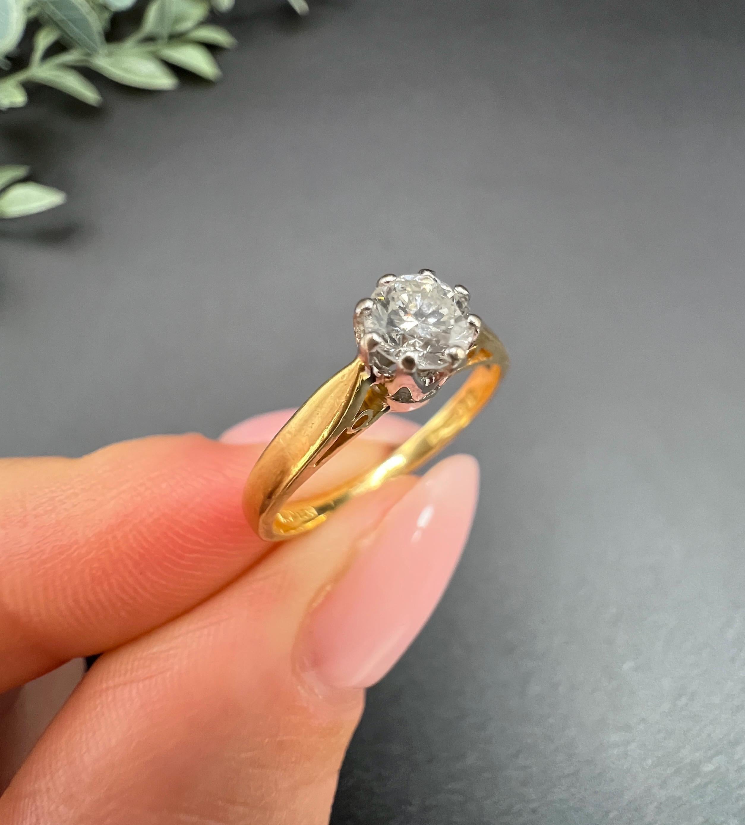 Bague en or jaune 18 carats, 0,30 carat Diamond Single Stone, poinçonnée Londres 1986 Bon état - En vente à Brighton, GB
