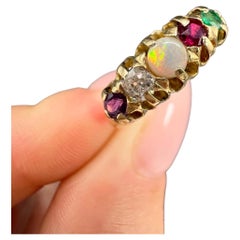 Antiker Ring aus 18 Karat Gold, Edwardian ADORE Amethyst, Diamant, Opal, Rubin und Smaragd