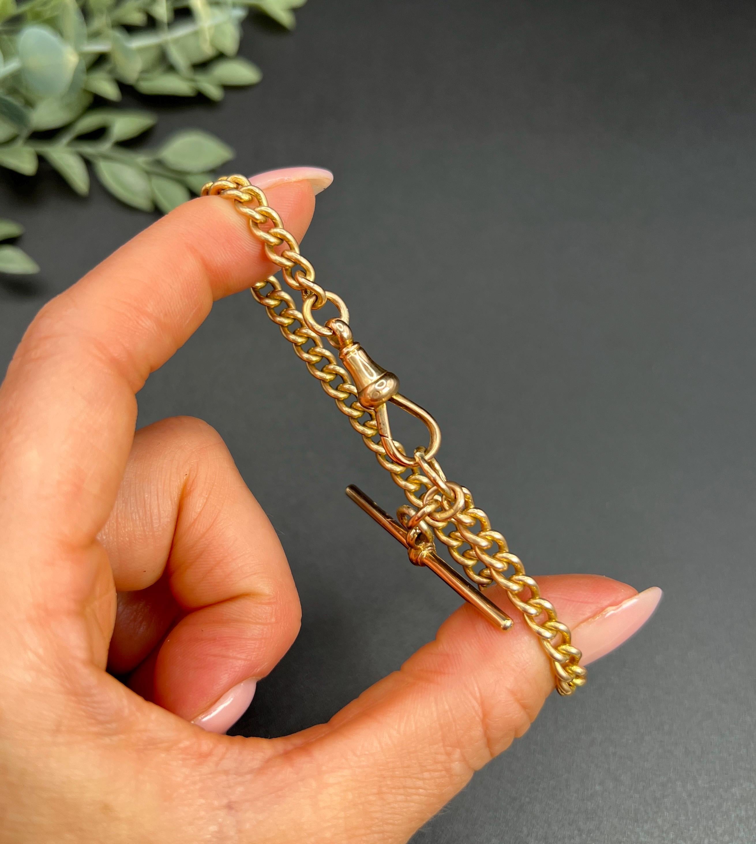 Oro rosa de 15 ct, pulsera victoriana de eslabones macizos con barra en T y eslabón giratorio en Bueno estado para la venta en Brighton, GB