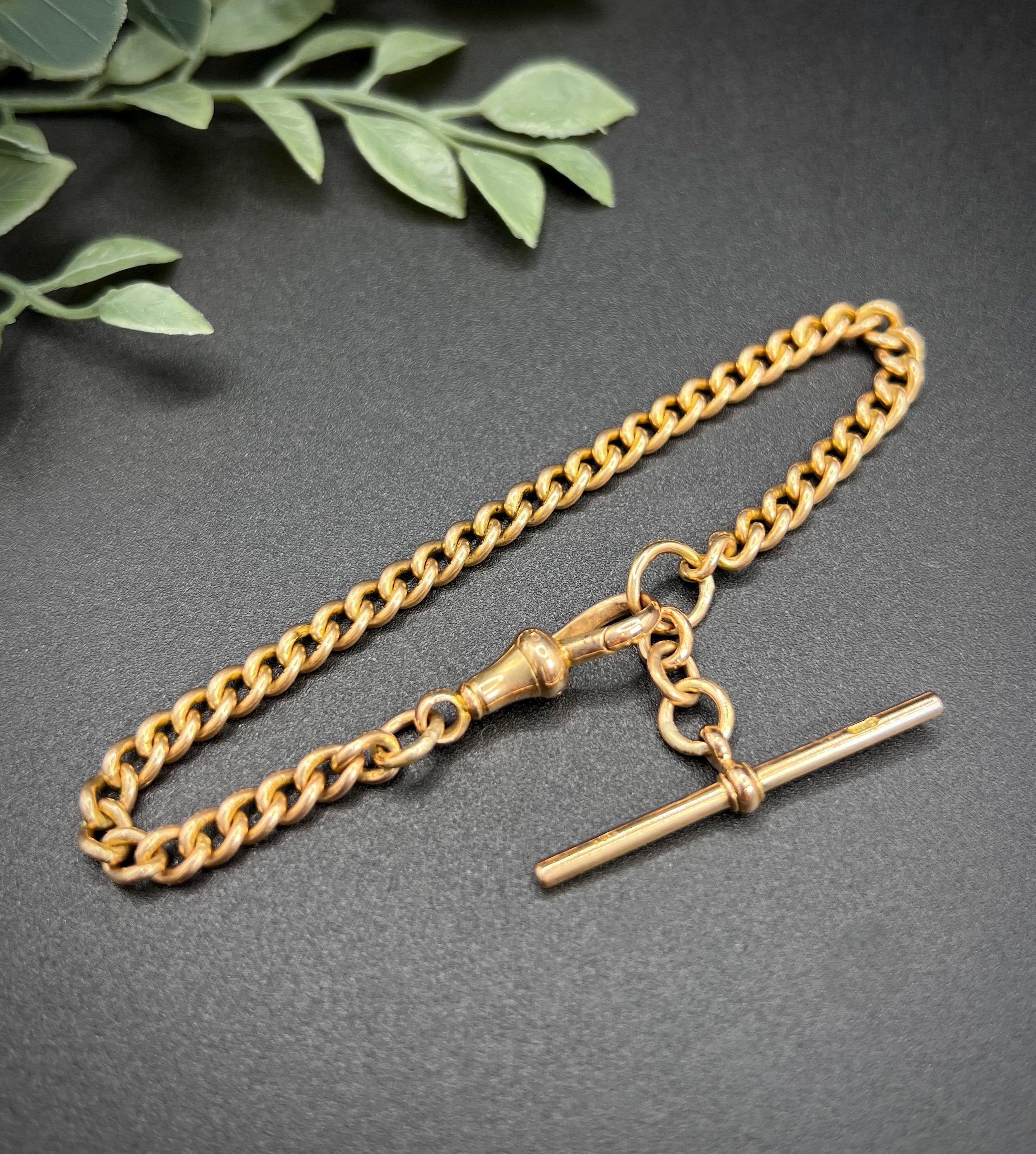 Oro rosa de 15 ct, pulsera victoriana de eslabones macizos con barra en T y eslabón giratorio en venta 1