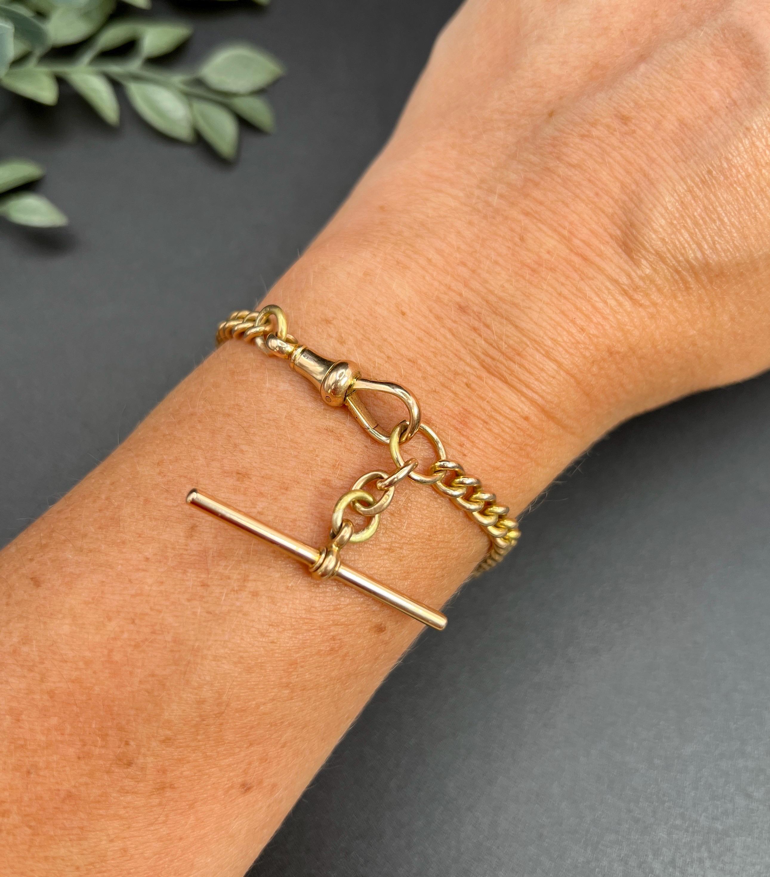Oro rosa de 15 ct, pulsera victoriana de eslabones macizos con barra en T y eslabón giratorio en venta 5