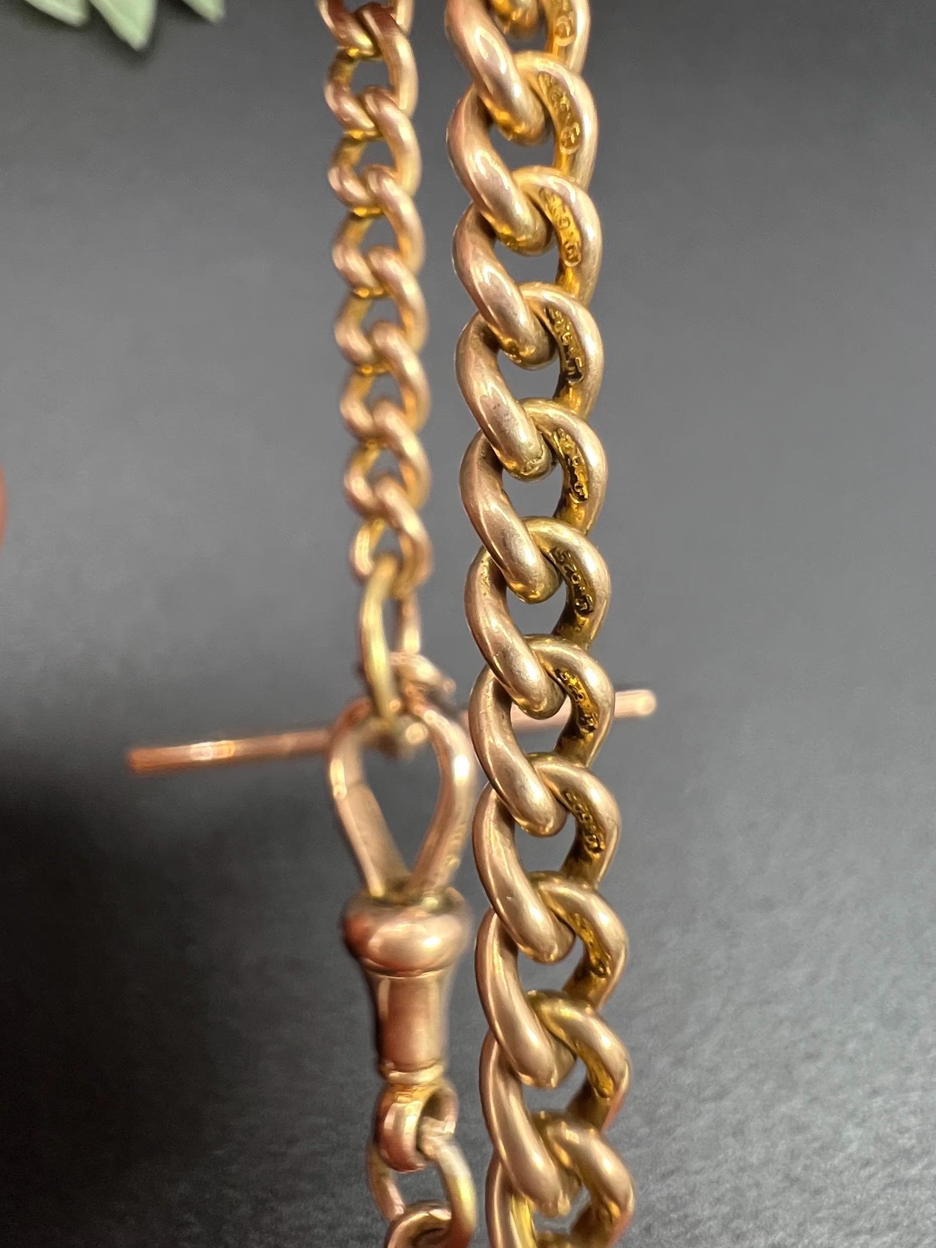 Oro rosa de 15 ct, pulsera victoriana de eslabones macizos con barra en T y eslabón giratorio en venta 2