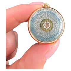 Antique 18ct Gold, Edwardian Guilloche Enamel & Rose Cut Diamond Round Locket