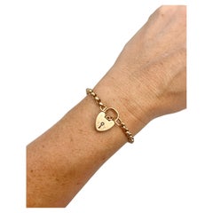 Antique 9ct Gold Edwardian Faceted Belcher Link Bracelet with Heart Padlock