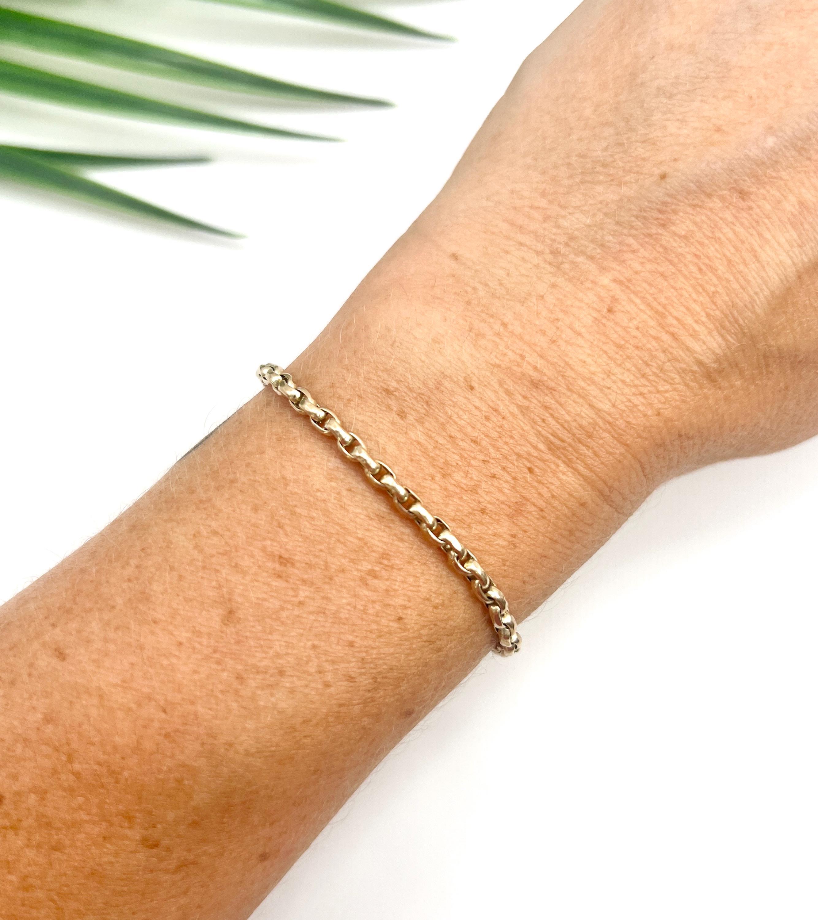 Bracelet ancien en or rose 9ct, Edwardian 7 1/4 Inch Faceted Oval Belcher Link en vente 2