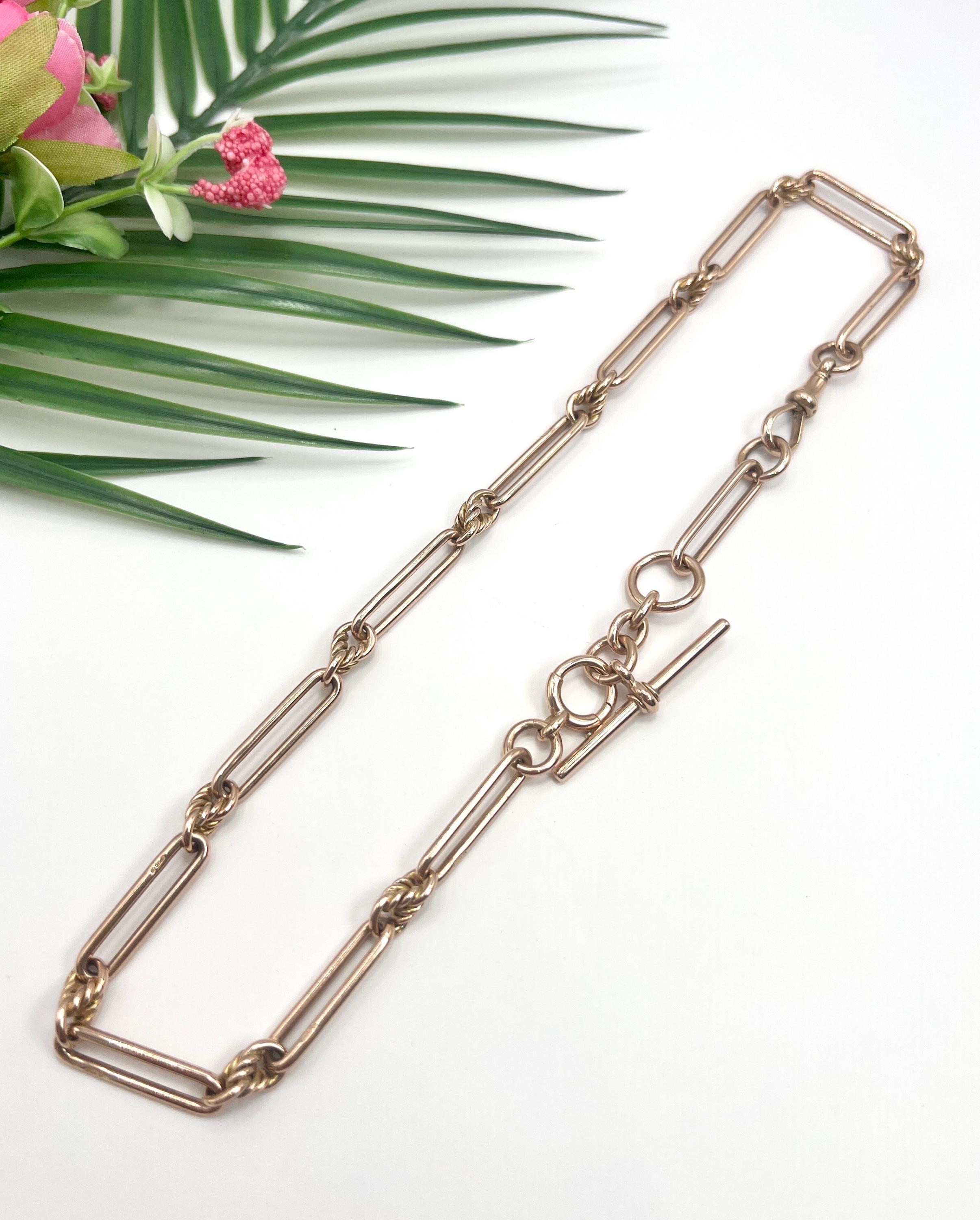 9ct Rose Gold, Edwardian Trombone & Knot Albert Chain, Hallmarked Chester 1910 For Sale 3