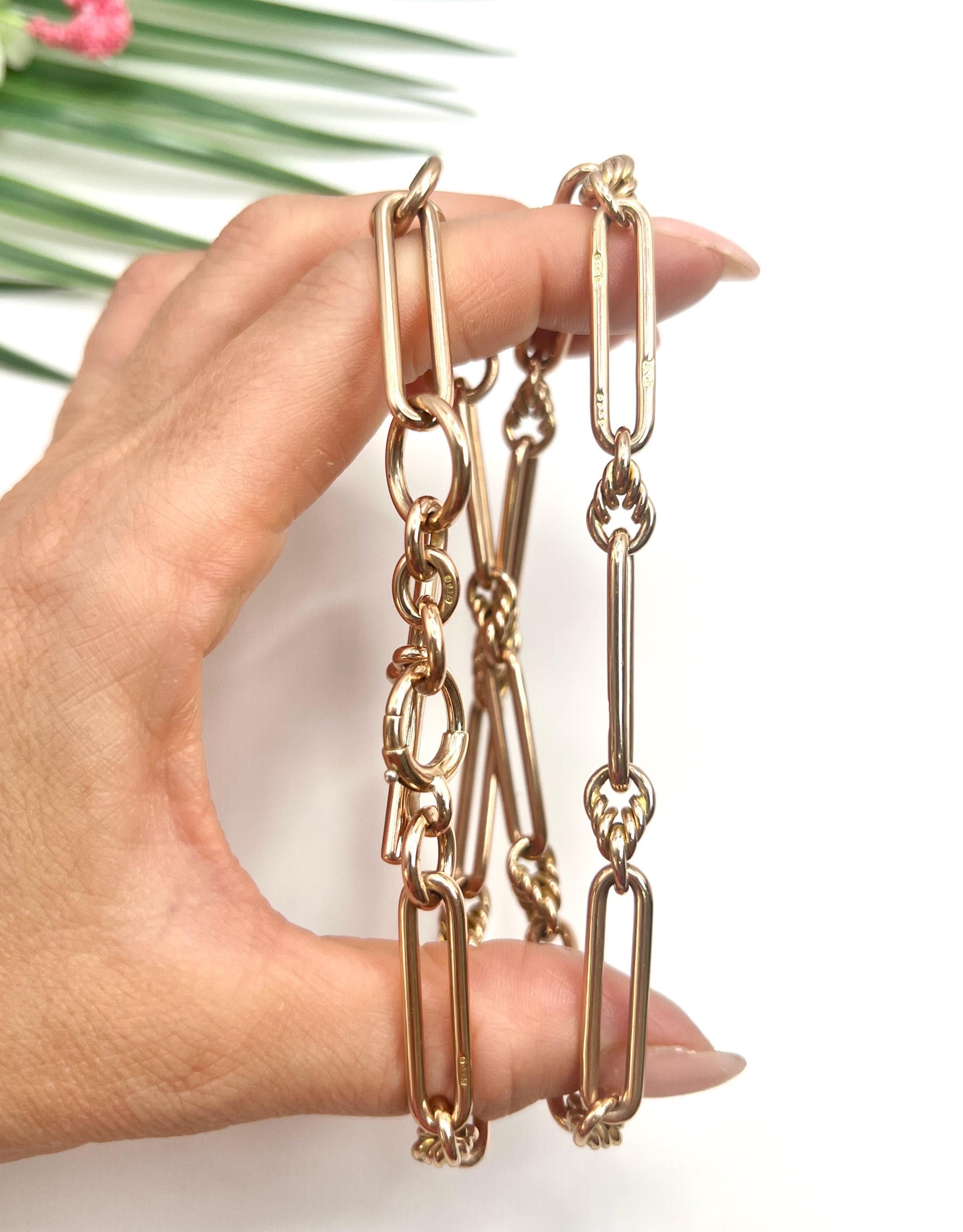 9ct Rose Gold, Edwardian Trombone & Knot Albert Chain, Hallmarked Chester 1910 For Sale 2