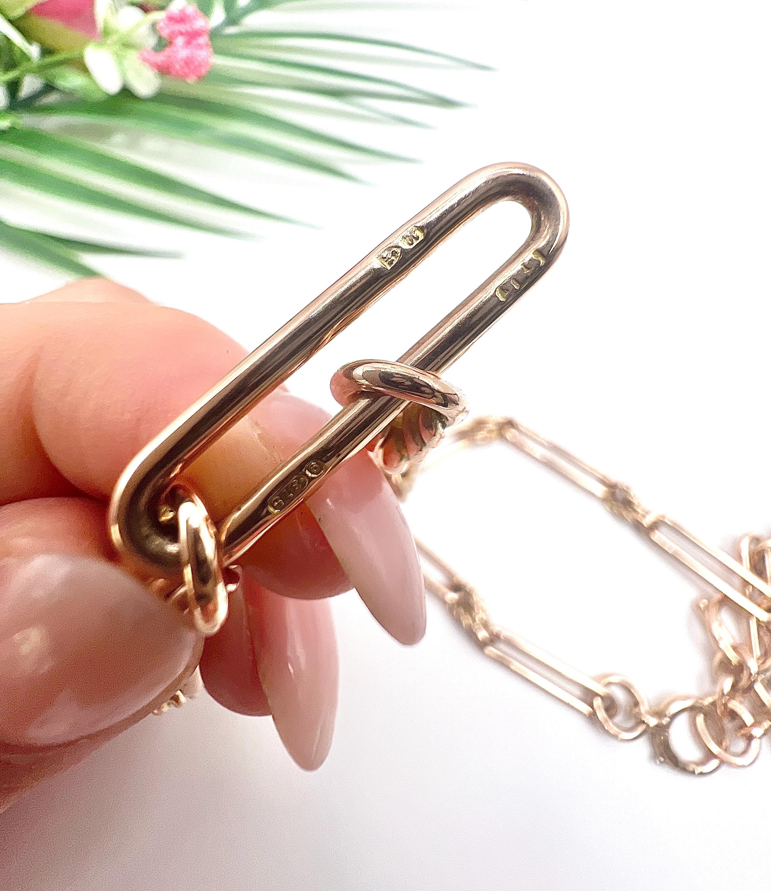9ct Rose Gold, Edwardian Trombone & Knot Albert Chain, Hallmarked Chester 1910 For Sale 5