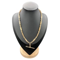 Collana antica in oro giallo 9 carati con catena Albert: maglie a forma di graffetta in stile edoardiano