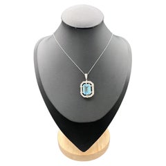 Antique 18ct Gold & Platinum, Edwardian Aquamarine and Diamond Pendant Necklace