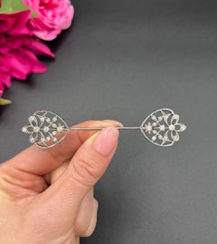 Antique 18ct White Gold, Edwardian Diamond Jabot Pin