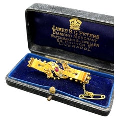 Antique 15ct Yellow Gold, Edwardian Diamond & Ruby Brooch, Hallmarked Birmingham