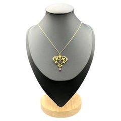 Antique 9ct Gold Edwardian Amethyst & Pearl Pendant, Circa 1910