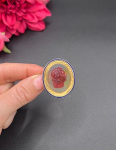 Antique Early Victorian 18ct Gold Cameo Brooch Chalcedony & Enamel Male Portrait