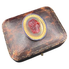 Antique Early Victorian 18ct Gold Cameo Brooch Chalcedony & Enamel Male Portrait