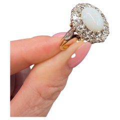 Vintage 18ct Yellow Gold, 1960s Opal & Diamond Oval Shaped Cluster Ring