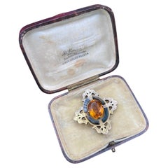 Broche celta antiguo de oro de 9 quilates, de la época eduardiana, con ágata escocesa y citrino