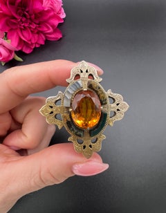 Broche celta antiguo de oro de 9 quilates, de la época eduardiana, con ágata escocesa y citrino