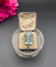 Anello antico in oro 18 carati e platino, in stile edoardiano, con acquamarina, diamanti e perle