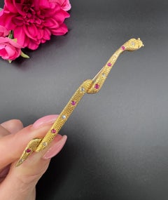 Antique 18ct Gold, Edwardian Ruby & Diamond Snake Brooch