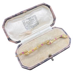 Antique 18ct Gold, Edwardian Ruby & Diamond Snake Brooch