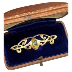 Antique 9ct Yellow Gold Stamped, Art Nouveau Peridot Brooch