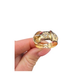 Fibbia/anello per cintura d'epoca in oro giallo 18 carati, con diamanti incastonati a forma di stella, con punzone del 1919
